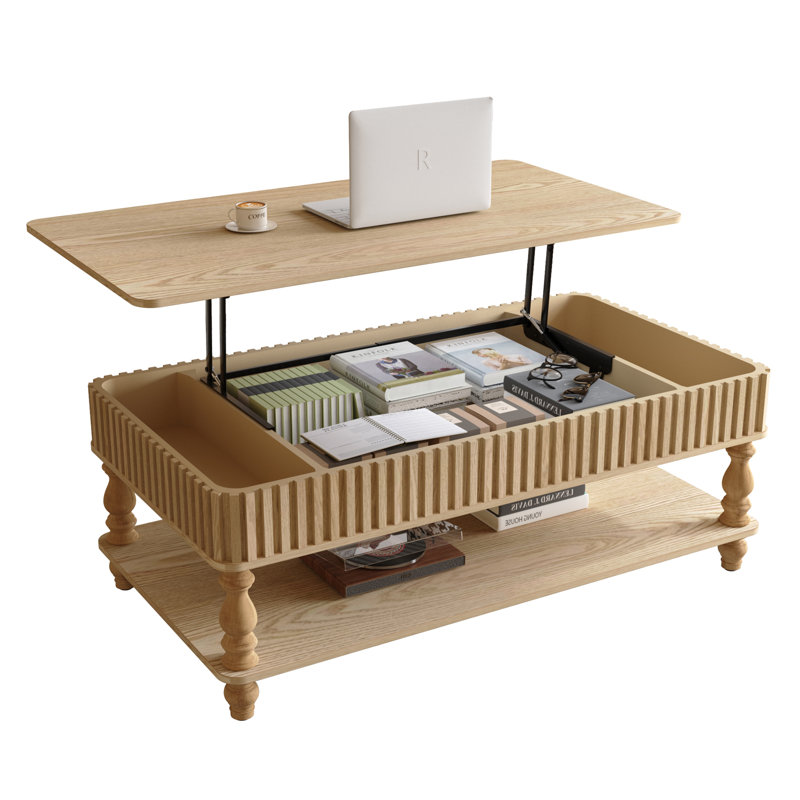 Table basse 47,24 "à plateau relevable cannelé avec rangement caché avec pieds à colonnes romaines, Noir