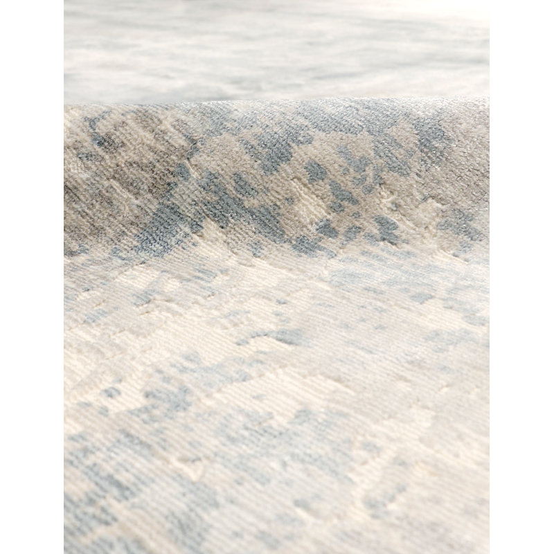 Abstract Handmade Silk Silver/Gray Area Rug, Rectangle 12' x 15'