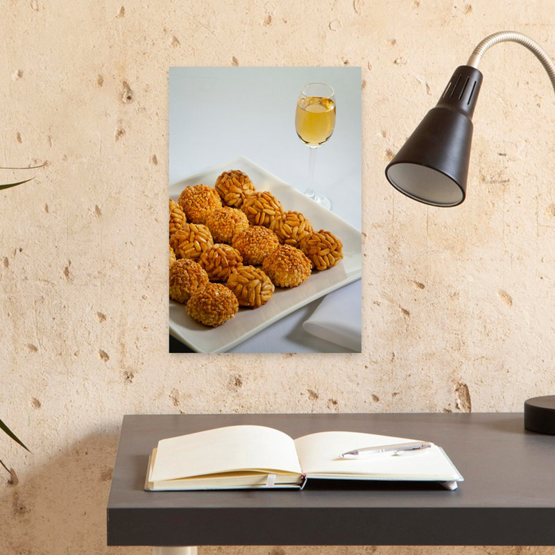 Plate Of Panellets With A Muscatel Barcelona Catalonia Spain by Bob Masters - Wrapped Canvas Print, 45.72cm H x 30.48cm W