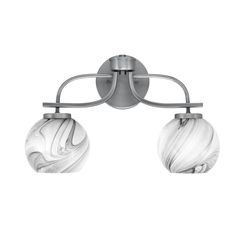 Barre d'éclairage de salle de bain 2 lumières Unia au fini graphite avec verre tourbillon onyx de 5,75 po
