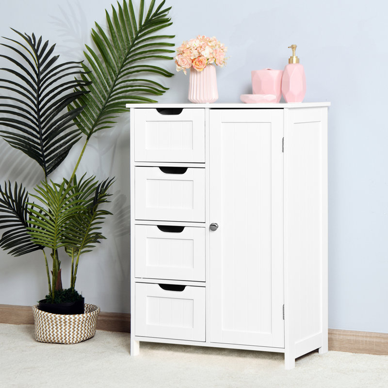 White Bathroom Storage Cabinet With Adjustable Shelf - Drawers For Organizing, Construction Modern In And Drawers, Solid Material Long-Term Use