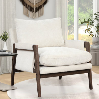 Fauteuil d'appoint en velours blanc Comfy - convient aux espaces de vie, aux chambres à coucher, aux fauteuils de bureau et aux bureaux modernes de style Mid-Century