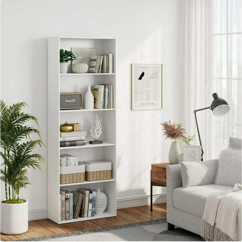 Support à bibliothèque à 5 tablettes, Blanc