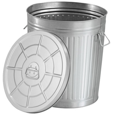 Gardenised Round Galvanized Steel, Trash Can With Lid - Durable Metal Bucket For Backyard, Lawn, Garden And Yard Use - Weather-resistant Garbage Can For Indoor And Outdoor