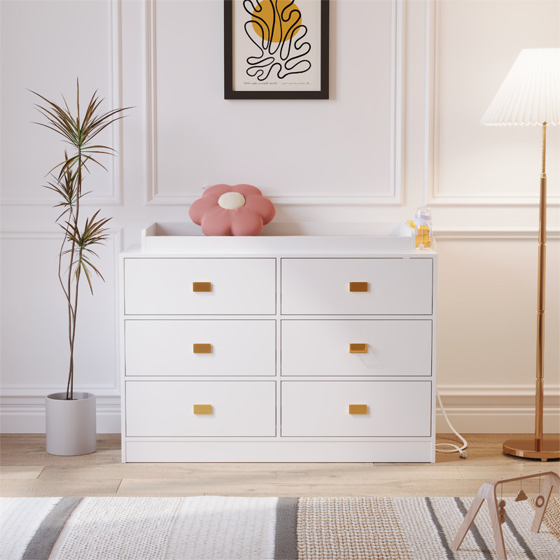 6-Drawer Baby Nursery Dresser with Changing Table Top and Anti-Tip Kit, White