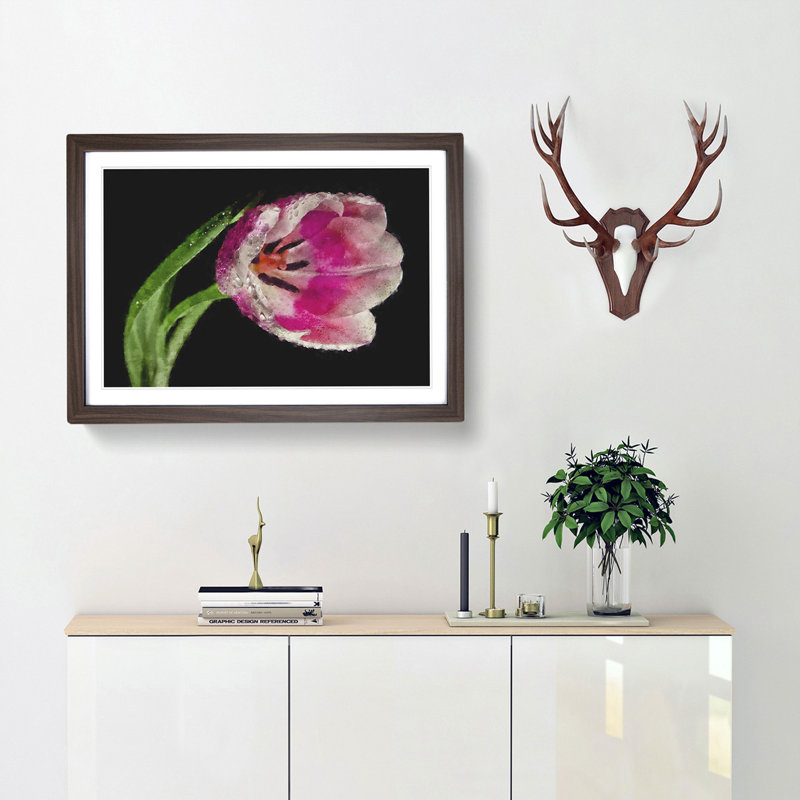 Pink Tulip - Single Picture Frame Print on MDF, 33cm H x 45cm W x 2cm D, Walnut