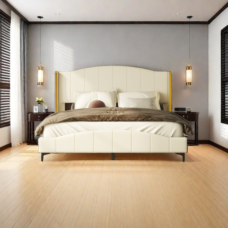 Lit plateforme en cuir Lilyen, Beige