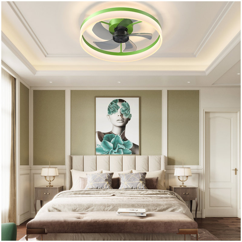 Ventilateurs de plafond avec lumières à DEL à intensité variable Installation intégrée de minces ventilateurs de plafond modernes (vert)