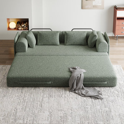 78.7" Convertible Sleeper Sofa Bed - Chenille Folding Floor Couch With 4 Pillows & Side Storage Pocket by Latitude Run