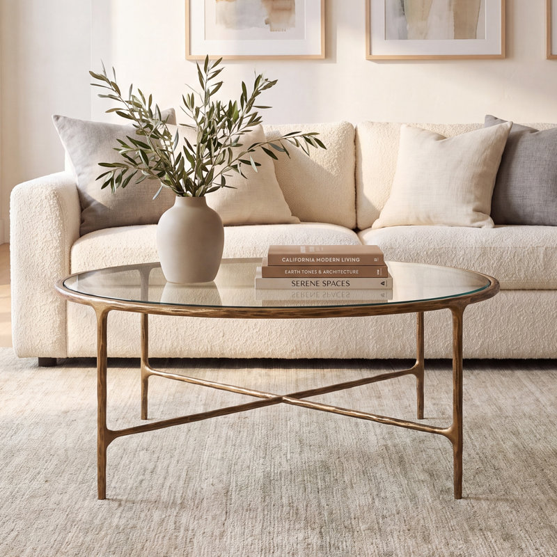 Evelynn Glass Top Coffee Table, Brass, Clear