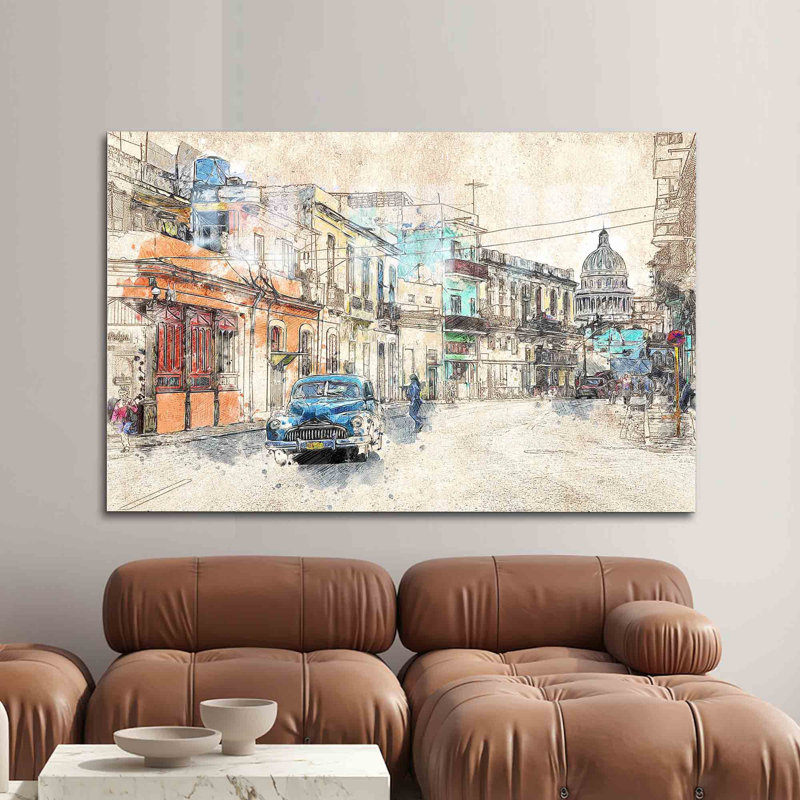 Élégant art mural en verre présentant une impression de dessin de l'architecture de la ville pour un décor de maison et de bureau moderne