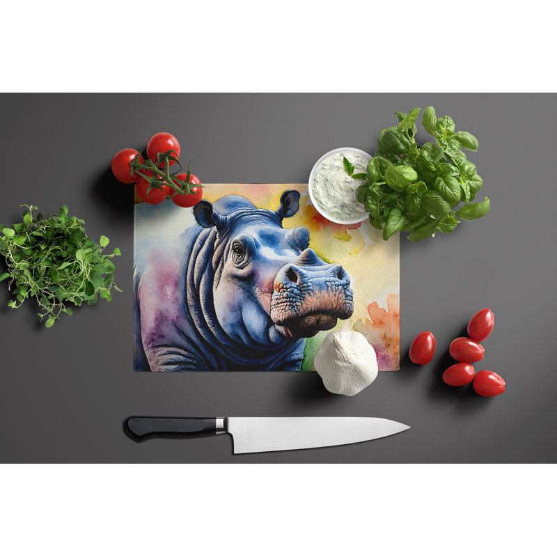 Hippopotamus Glass Cutting Board Large