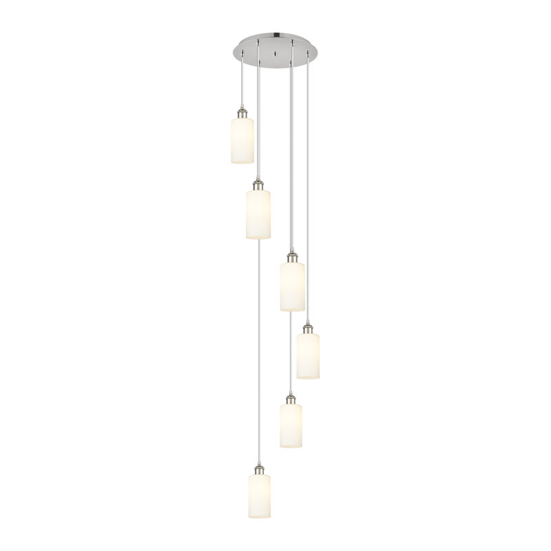 Caius - Luminaire suspendu 6 lumières à cordon, Blanc, H 132,88 po x l 15,75 po, Nickel satiné