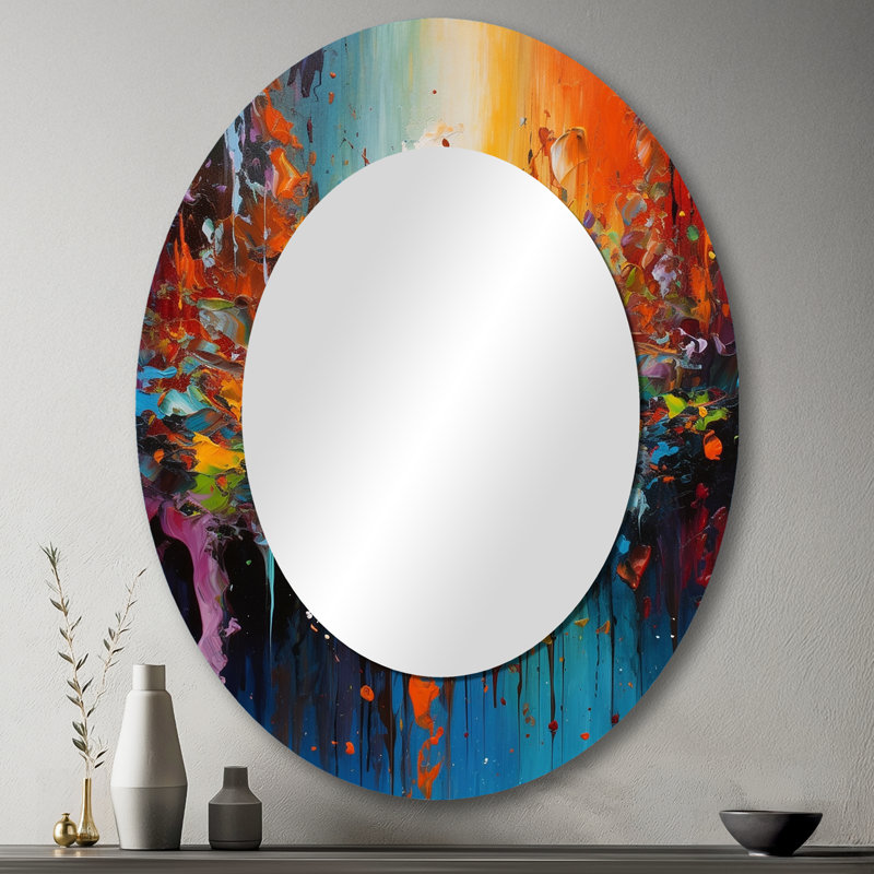 Miroir mural orange / sarcelle cubique Fusion - Modern, 43 po x 33 po