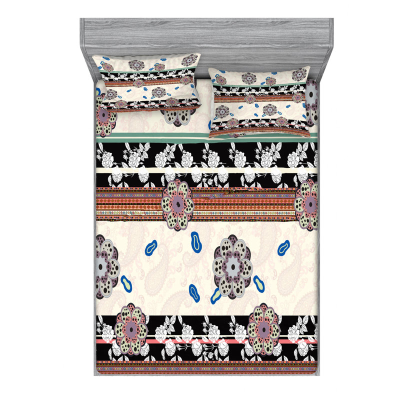 Microfiber Floral Sheet Set, Queen Sheet Set with Fitted Sheet