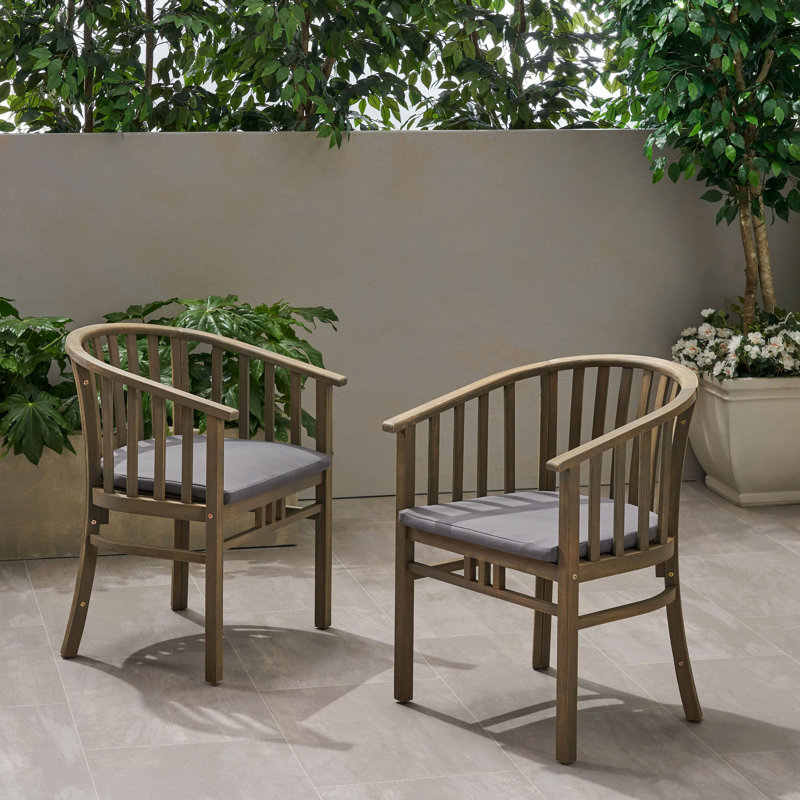 Chaises de salle à manger d'extérieur en bois avec coussins, ensemble de 2, Gris, Gris