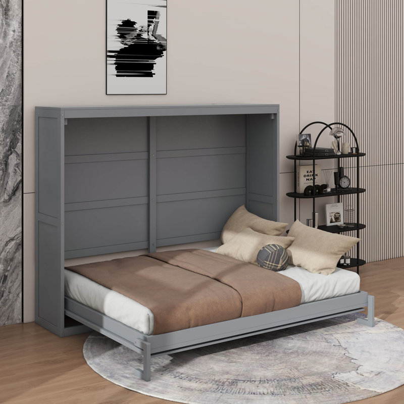 Grand lit escamotable mural, Gris, Grand lit