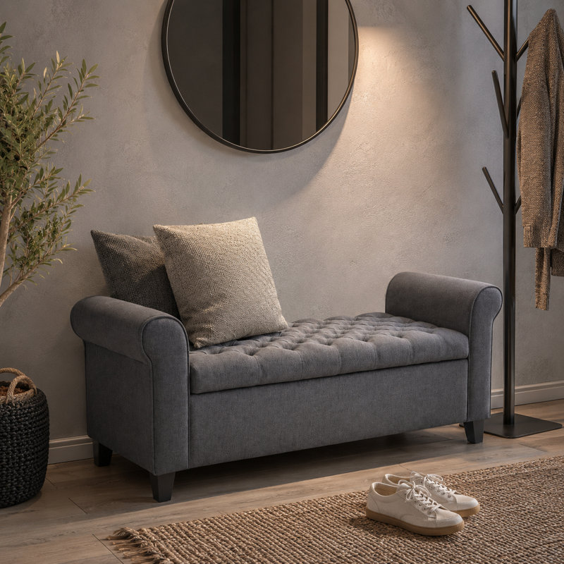 Bridgemon Fabric Upholstered Storage Bench, Dark Grey Fabric