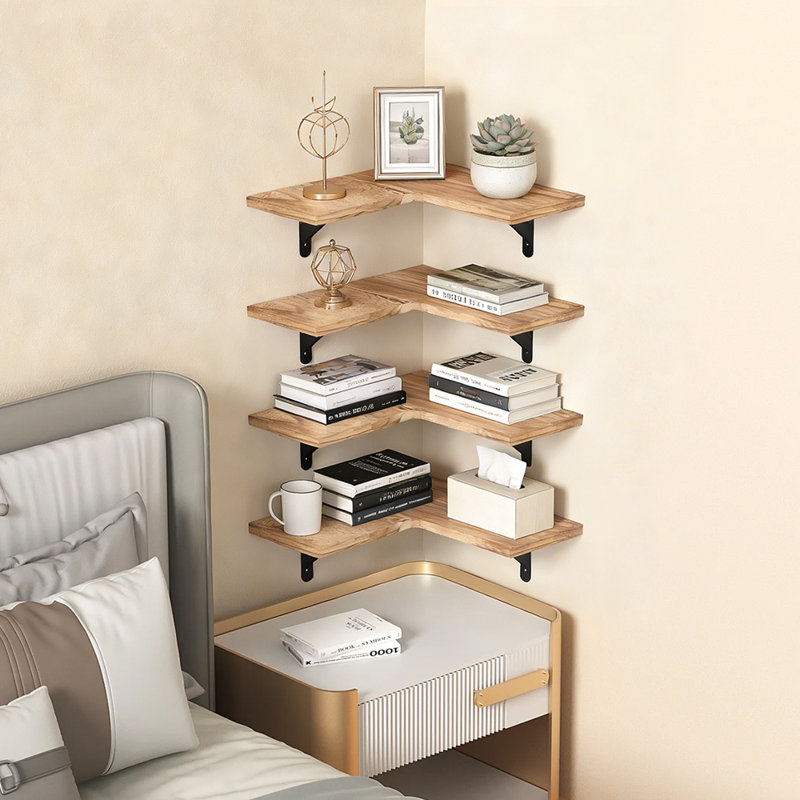 4 Piece Wood Bracket Shelf, Natural Wood