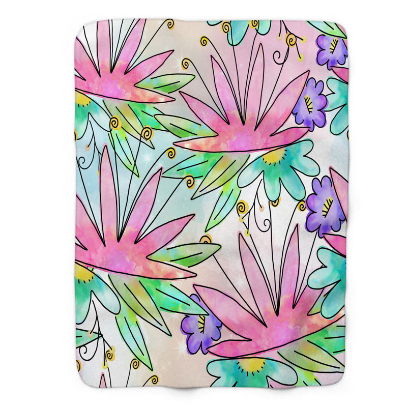 Hand-drawn Flower Bunch - 1 Piece Premium Sherpa Blanket, L 60 po x L 80 po