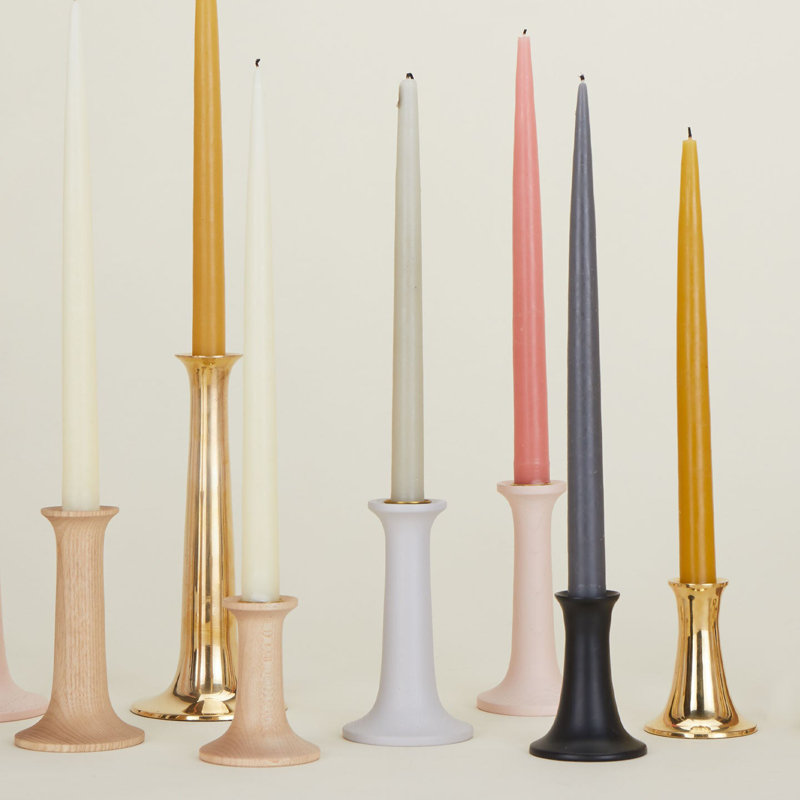 Simple Solid Wood Tabletop Candlestick, Blush, 5.5" H x 3.5" W x 3.5" D