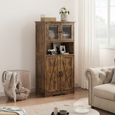 Storage Cabinets, Tall Hutch Bar Cabinet with Glass Doors and Adjustable Shelves