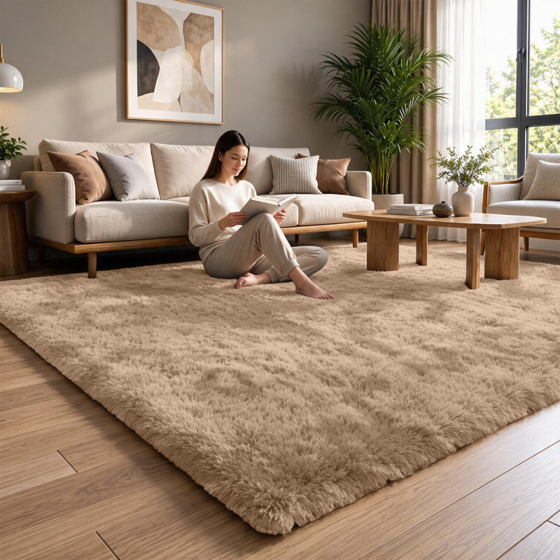 Machine Tufted High Pile Shag Area Rug(Ultra Soft & Fluffy), Tye Dye Beige, Rectangle 200 x 290 cm