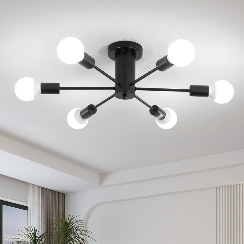 Theis 22in. 6 light Semi Flush Mount Sputnik Chandelier Modern Linear Kitchen Ceiling Mount Light, Black