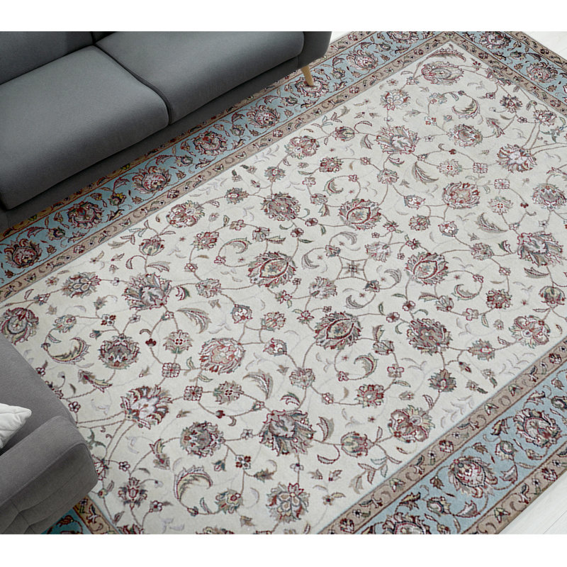 Tapis bleu marine et ivoire de haute qualité noué à la main, Rectangle 6' x 9'