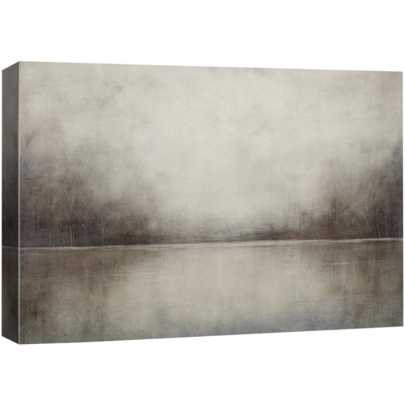 Tableau représentant un paysage de lac gris brumeux, idéal pour le salon, impression giclée sur toile encadrée, Toile tendue