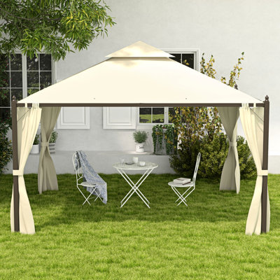 Pavillon de jardin pour patio. 10 pi x 12 pi, structure en acier, rideaux d'intimité. Accessoire d'extérieur moderne. Pavillon de jardin beige 12 pi Cadre, auvent double, ajoute de la beauté à la cour arrière.