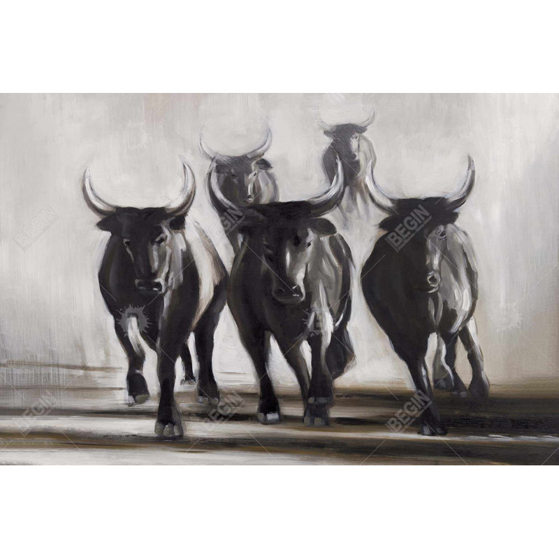 «Courir des taureaux féroces», H 24 po x l 36 po