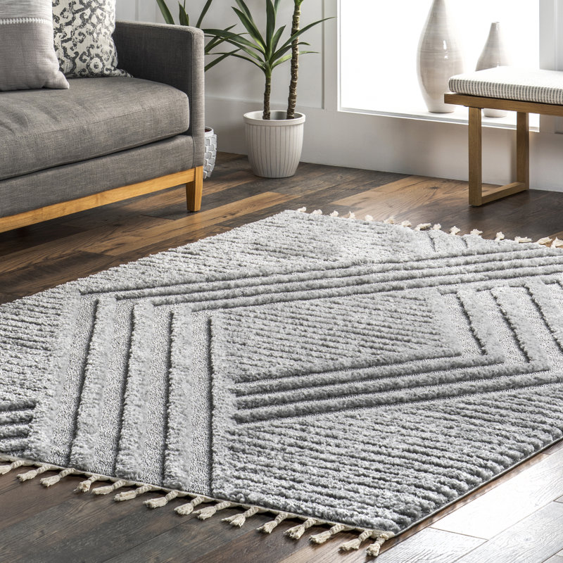 Tapis à poils longs Risette pour chambre à coucher, salle à manger, chambre de bébé, gris clair Risette