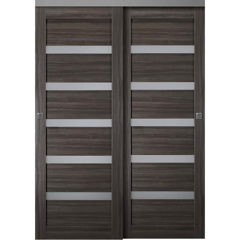 Leora Vetro Finished Wood Composite Bypass Sliding Door, 35.5" x 79.38", Oak