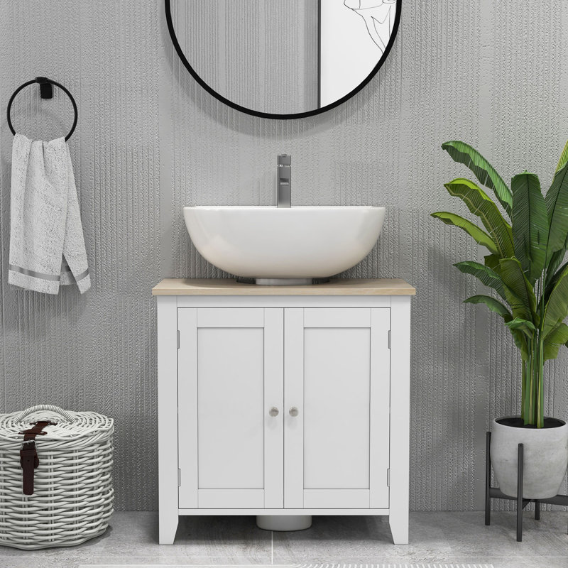 Bathroom Under Sink - U-Shape, Adjustable Shelf, Double Door Design, White Organizer U-Shape Cabinet, Frame