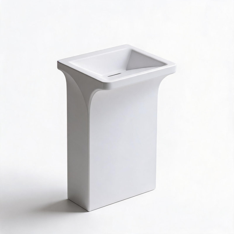 33 inch Matte White Solid Surface Wall Mounted Pedestal Sink with Hidden Linear Drain and Wall Mount Faucet Compatibility