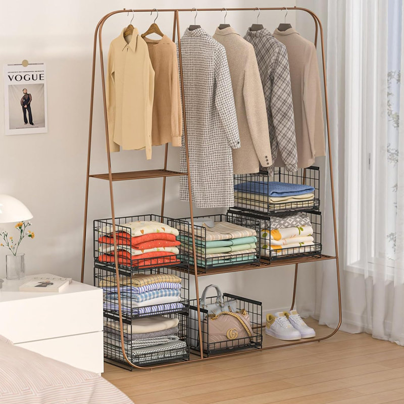 3 Tier Sliding Closet Organizers and Drawer Storage Shelves, Stackable Storage Bins for Jean Pants Sweaters, Storage Container for Wardrobe Cupboard Kitchen Bathroom Office, Black