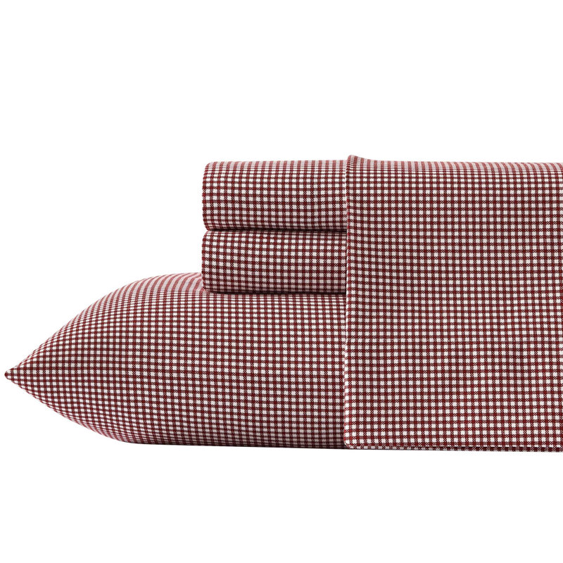 Nautica Cozy Brushed Flannel Printed Sheet Sets, King Sheet Set with 2 Pillowcases, Red Plaid