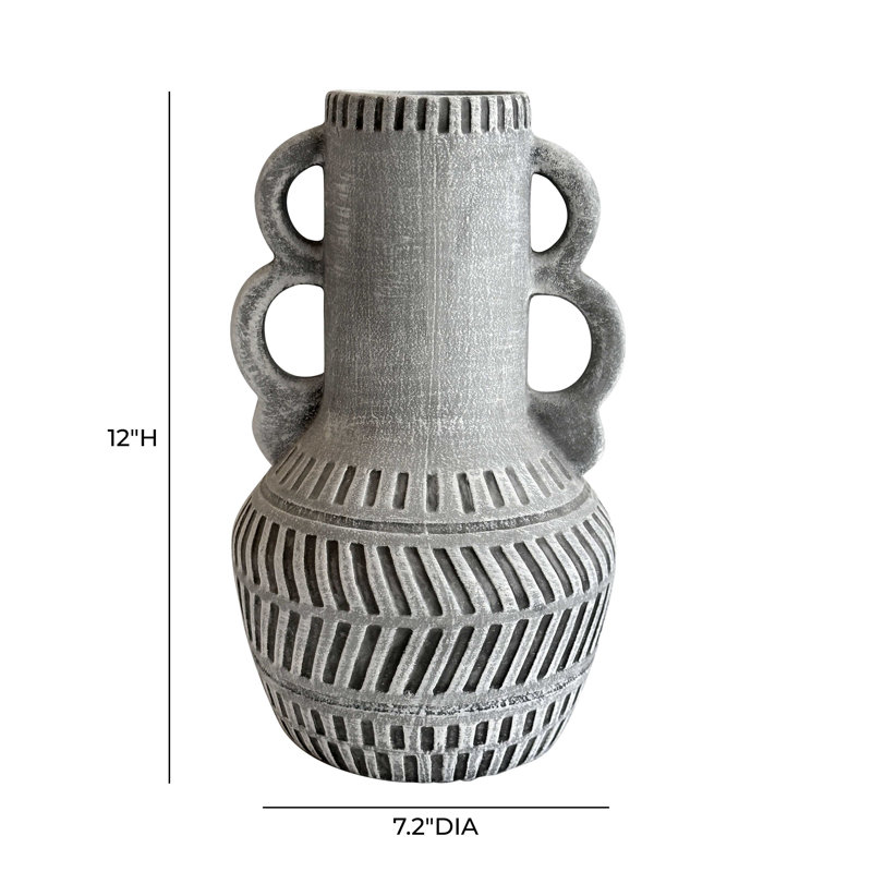 Earthenware Aztec Handled Flower Vase In Slate