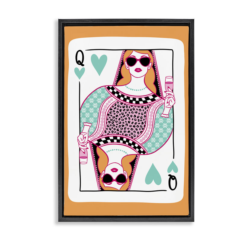  Queen of Hearts & Drink Canvas by JJ Design House LLC, H 25 po x l 17 po, Cadre flottant noir de jais