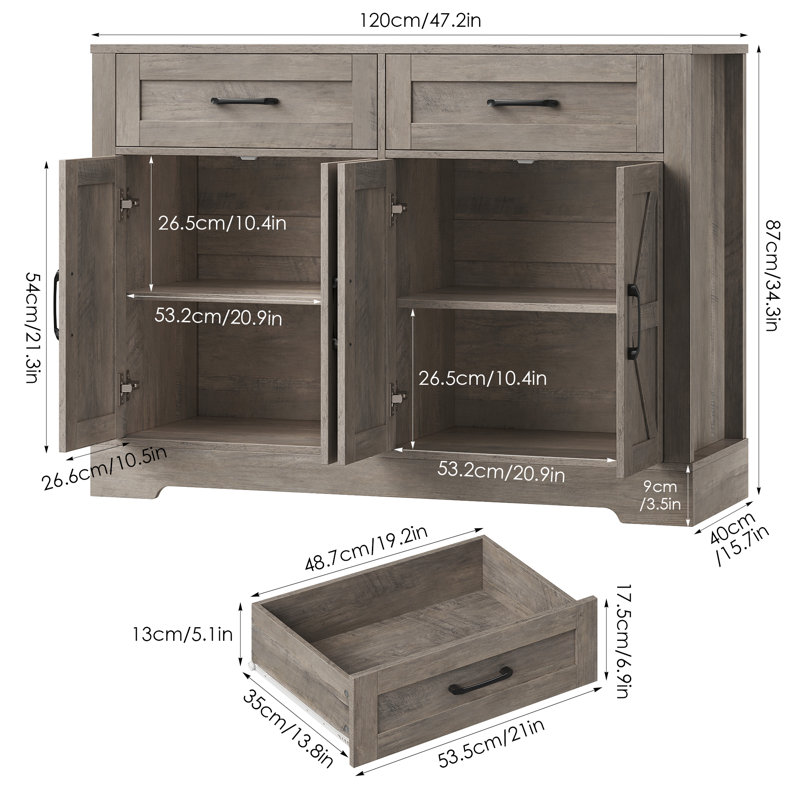 Buffet Amariyon 47,2 po, Gris