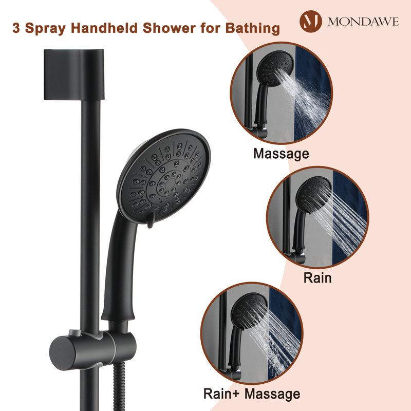 Matte Black Adjustable Multi-Head Rain Shower System with Handheld