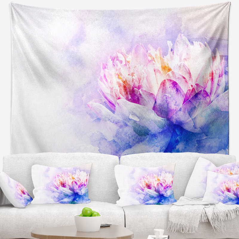 Tapisserie aquarelle fleur bleue, H 50 po x l 60 po