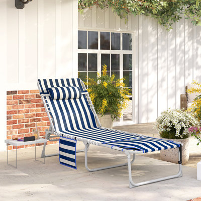 Tanning Chair with Face Hole and Side Table, Blue Stripe