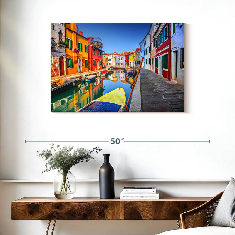 Bateaux Mehar et maisons à Burano, H 24 po x l 36 po