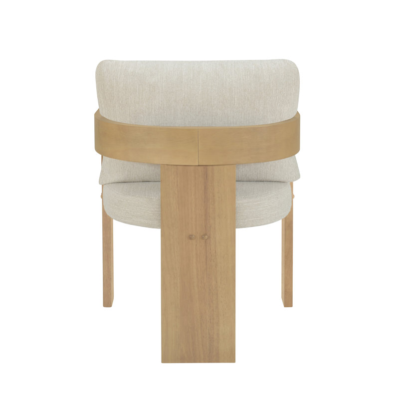 Demars Modern Rustic Upholstered Dining Chairs With Curved Arms, Beige, Natural