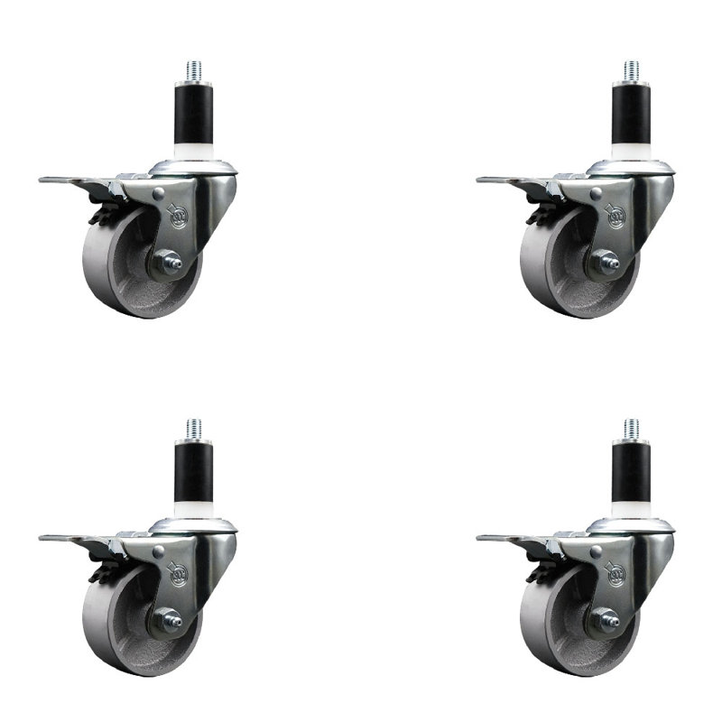 Ensemble de roulettes semi-pivotantes à tige extensible 1-3 / 8 pouces