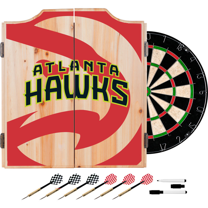 NBA Trademark Global Bristle Dartboard And Cabinet Set (Darts Included), Atlanta Hawks