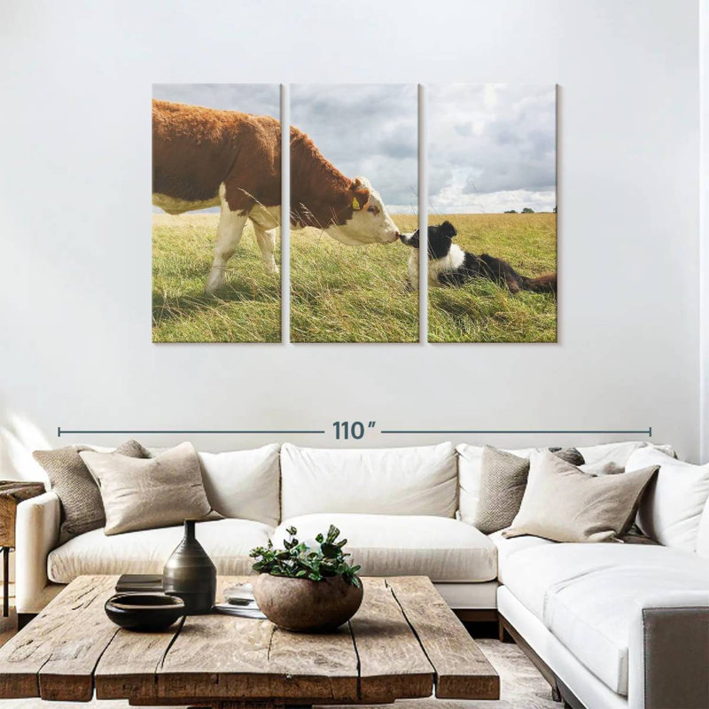 Border Collie And Cow, 48" H x 74" W