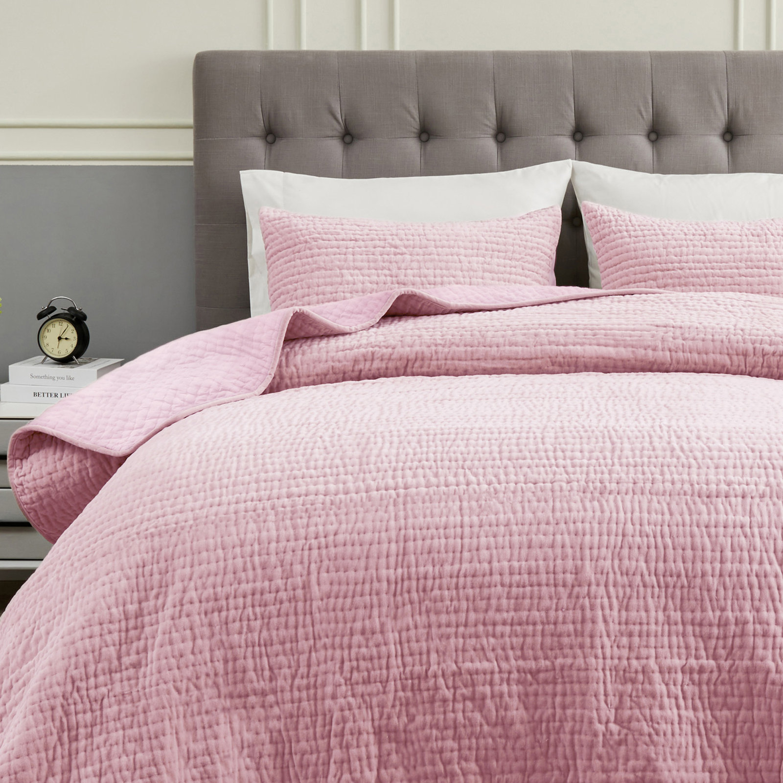 Chambord Cotton Quilt Set, King Quilt + 2 King Shams, Rose